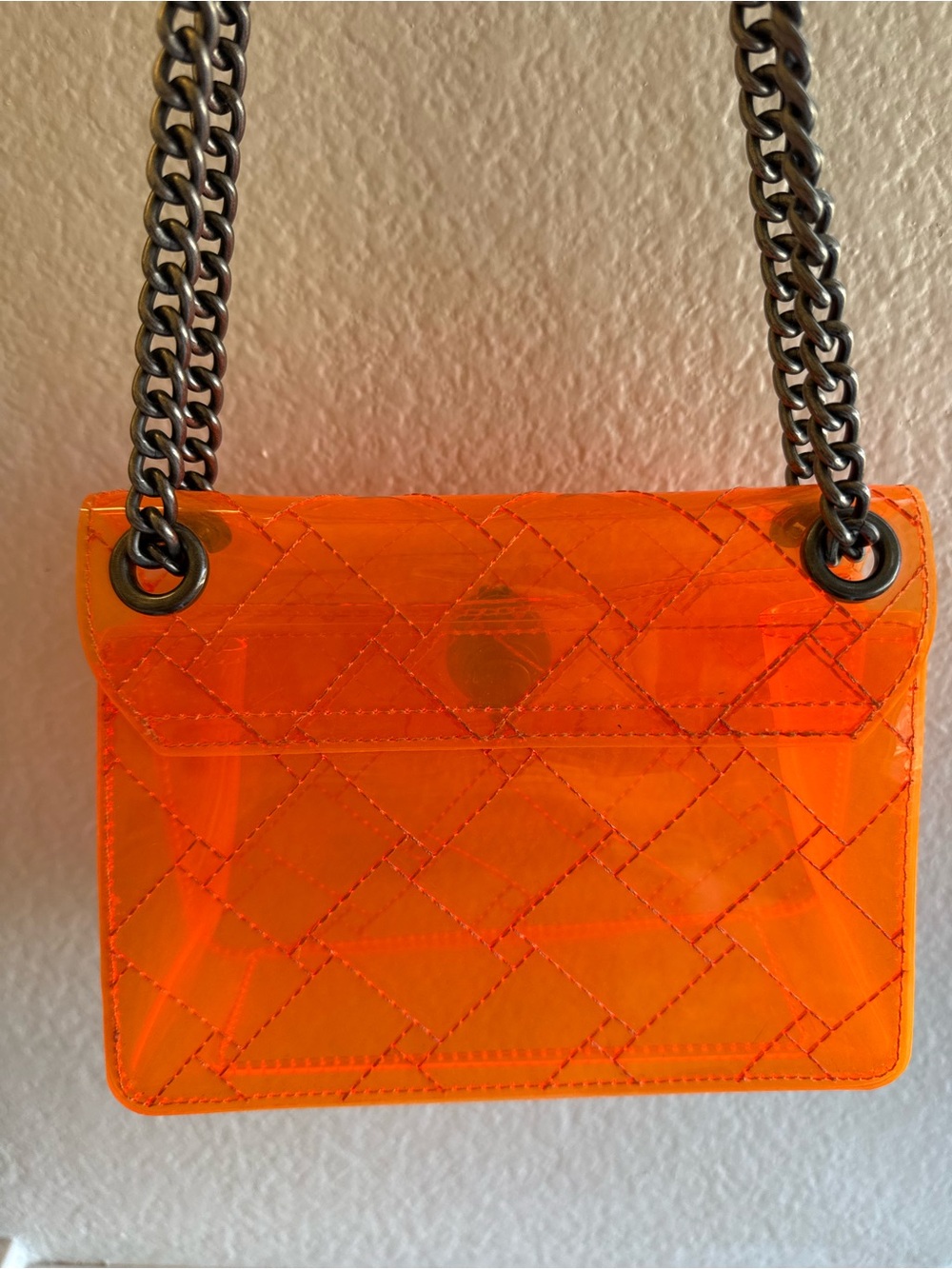 Kurt Geiger London Orange Mini Kensington Vinyl Clear Crossbody Bag - Picture 14 of 17